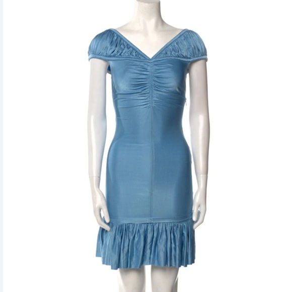 Paco Rabanne dress Elegant Blue Shoulder cuff metallic size 36 or US 2 stretch - Picture 2 of 10